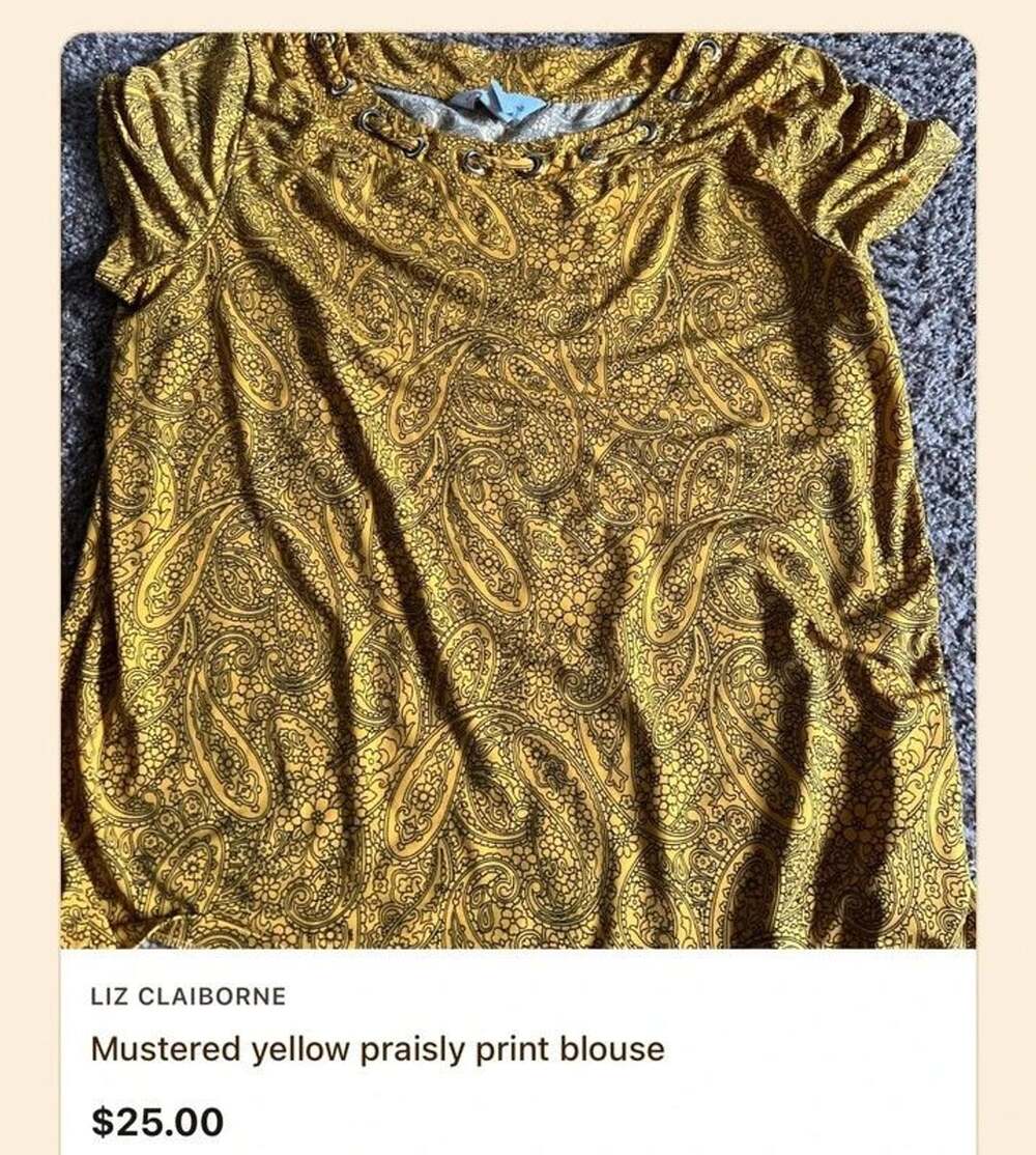 Liz Claiborne Mustard Yellow Paisley Print Blouse